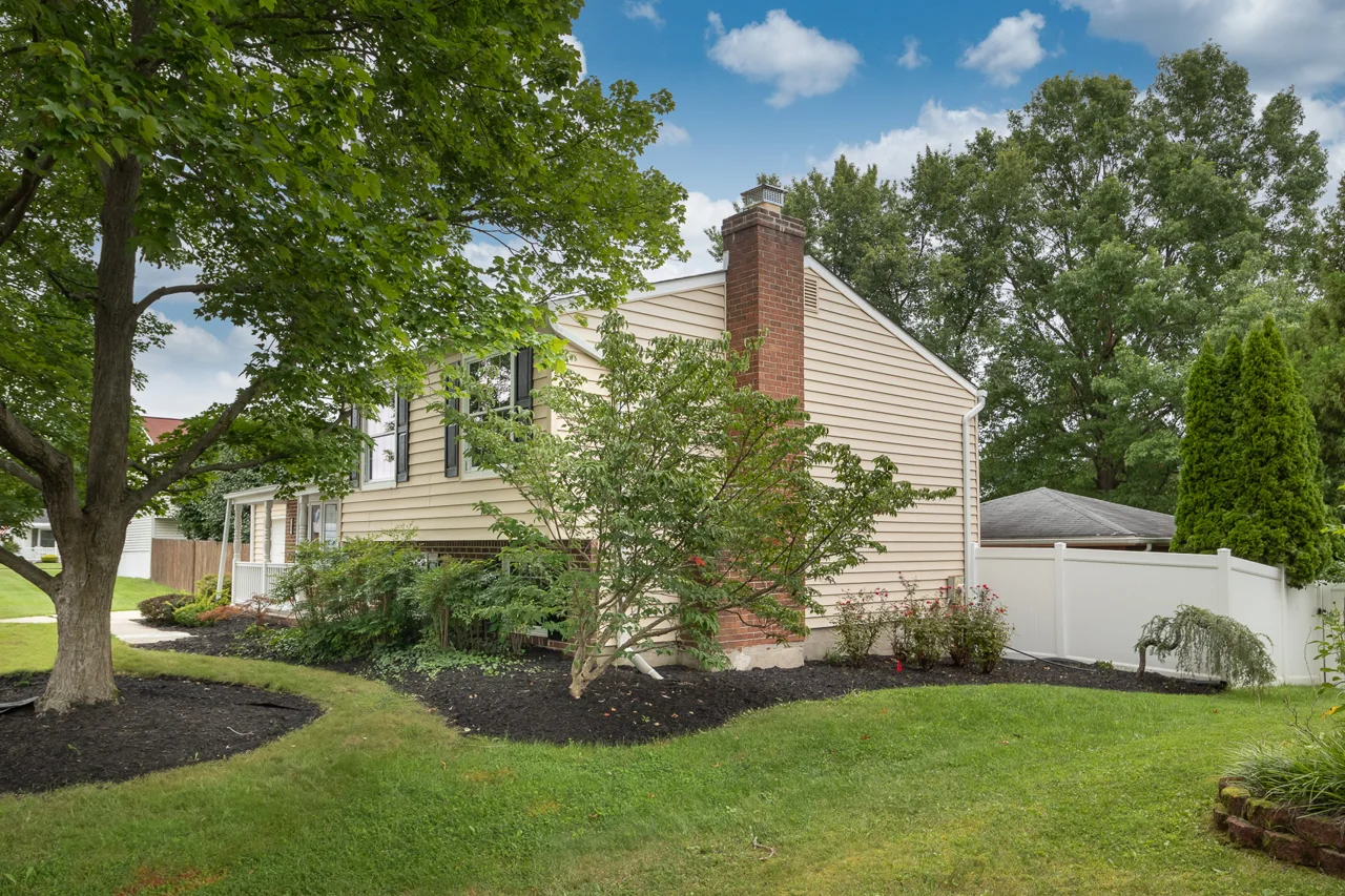 Side exterior and lawn