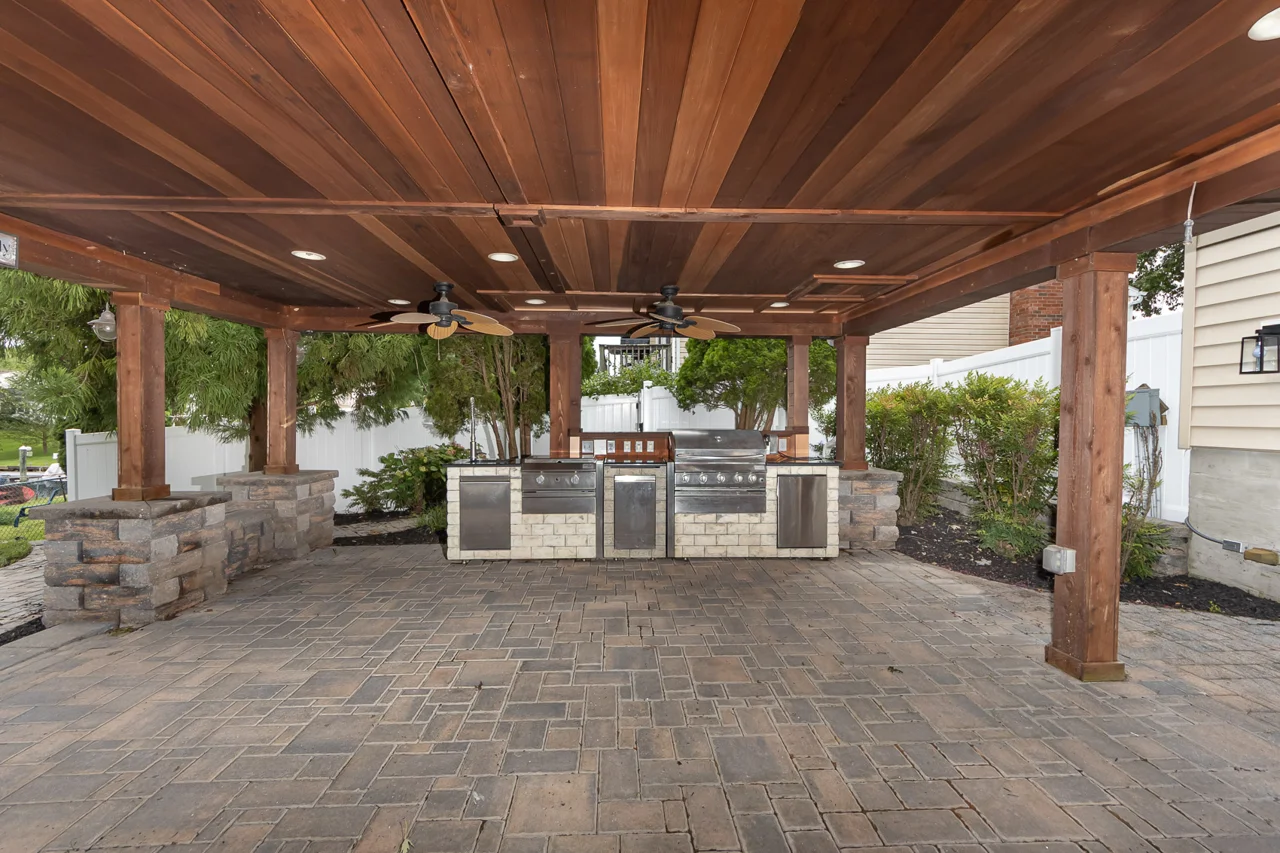 Outdoor kitchen beneath the timber roof