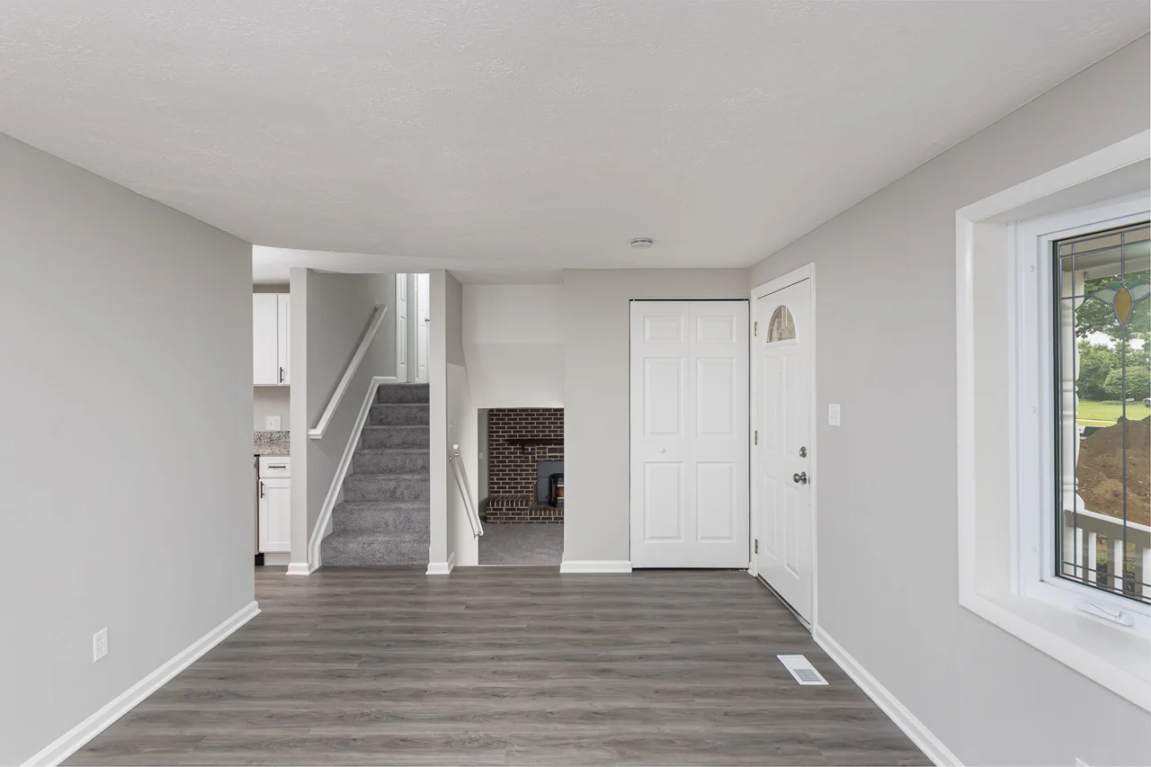 Living room and split-level stairs
